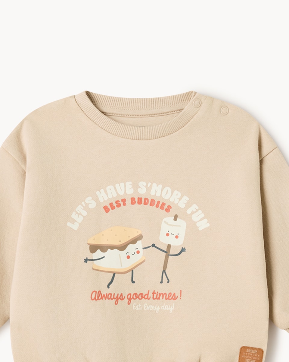 image 1 of F&F Baby Cotton Rich Sweatshirt and Ribbed Leggings Set in Neutral