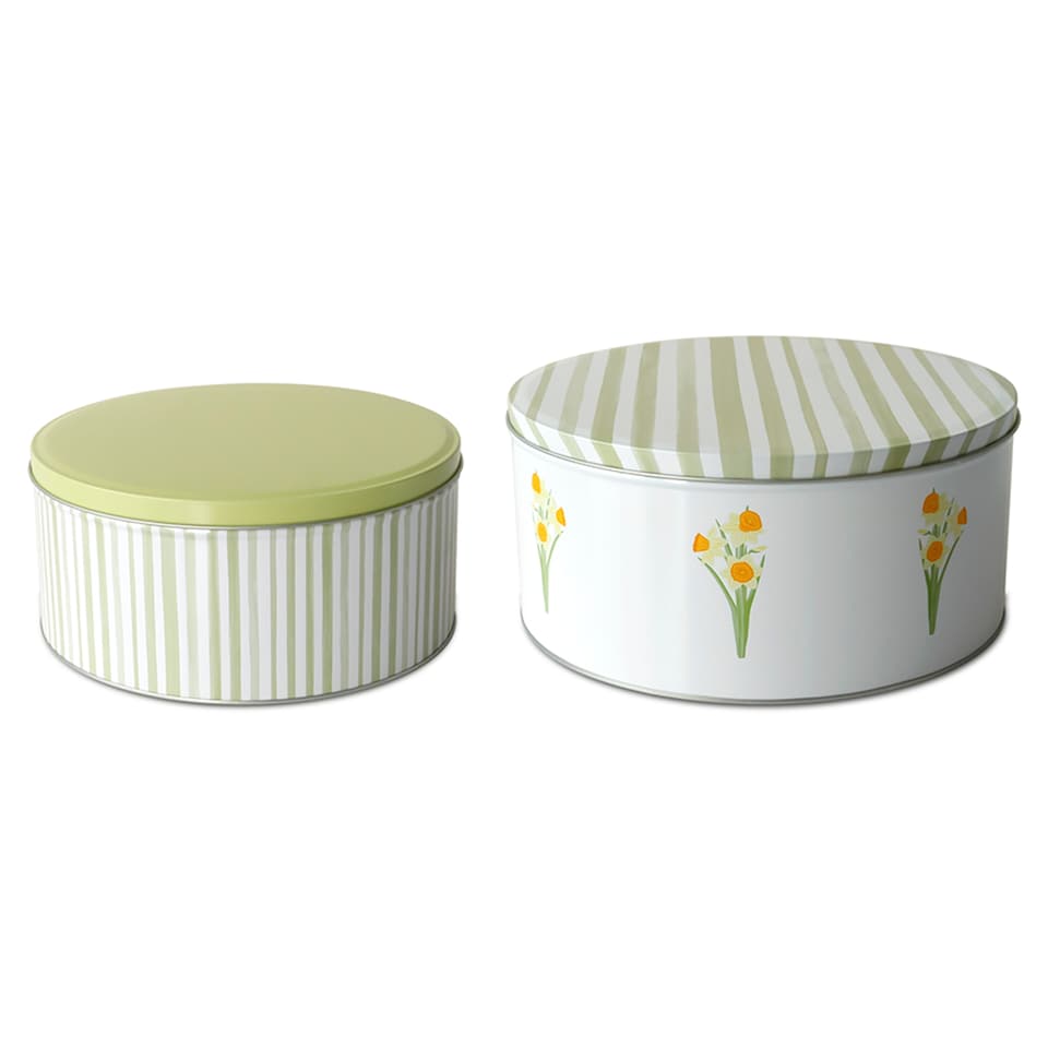 F&F Home Daffodil Stripe Cake Tin Set of Tesco Groceries