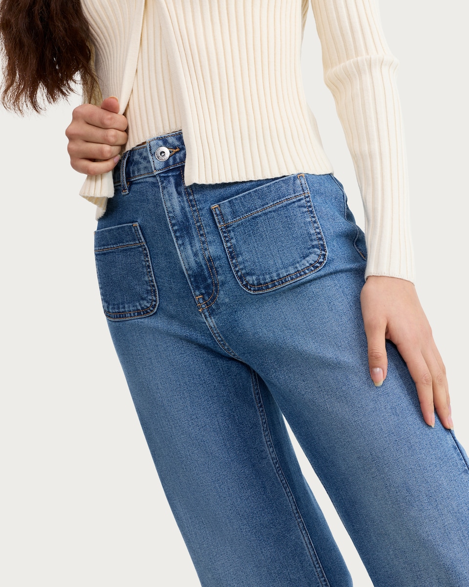 image 1 of The F&F Edit High Rise Flared Jeans in Blue