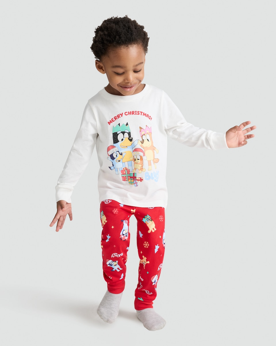 image 1 of Bluey Merry Christmas Print Pure Cotton Pyjamas in Multi