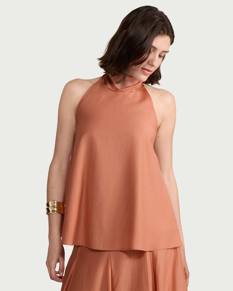 image 1 of The F&F Edit Halterneck Co-ord Top in Peach