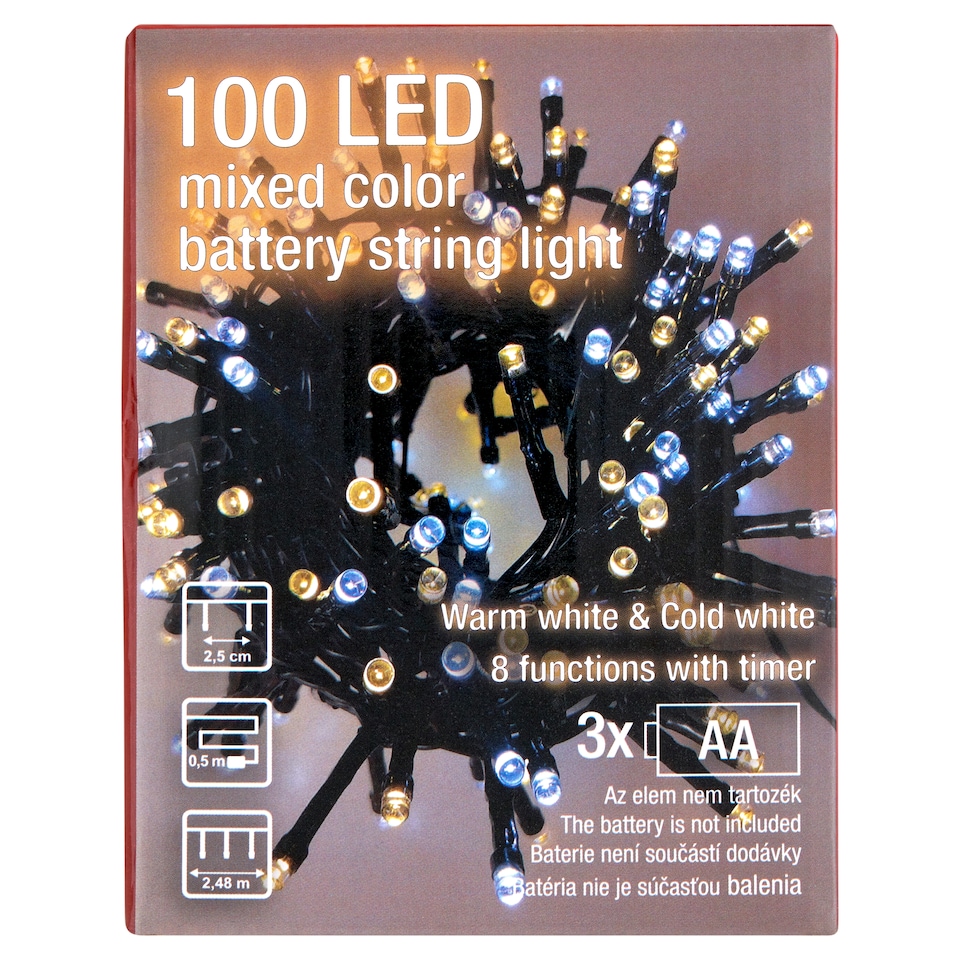 obrázok 1 z Snow Meister SM2752 100 LED batériovo napájaných bielych reťazových svetiel so zmiešanými farbami