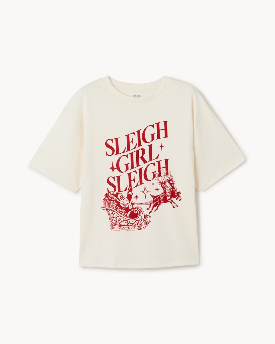 image 1 of Christmas Pure Cotton Printed T-Shirt in Cream