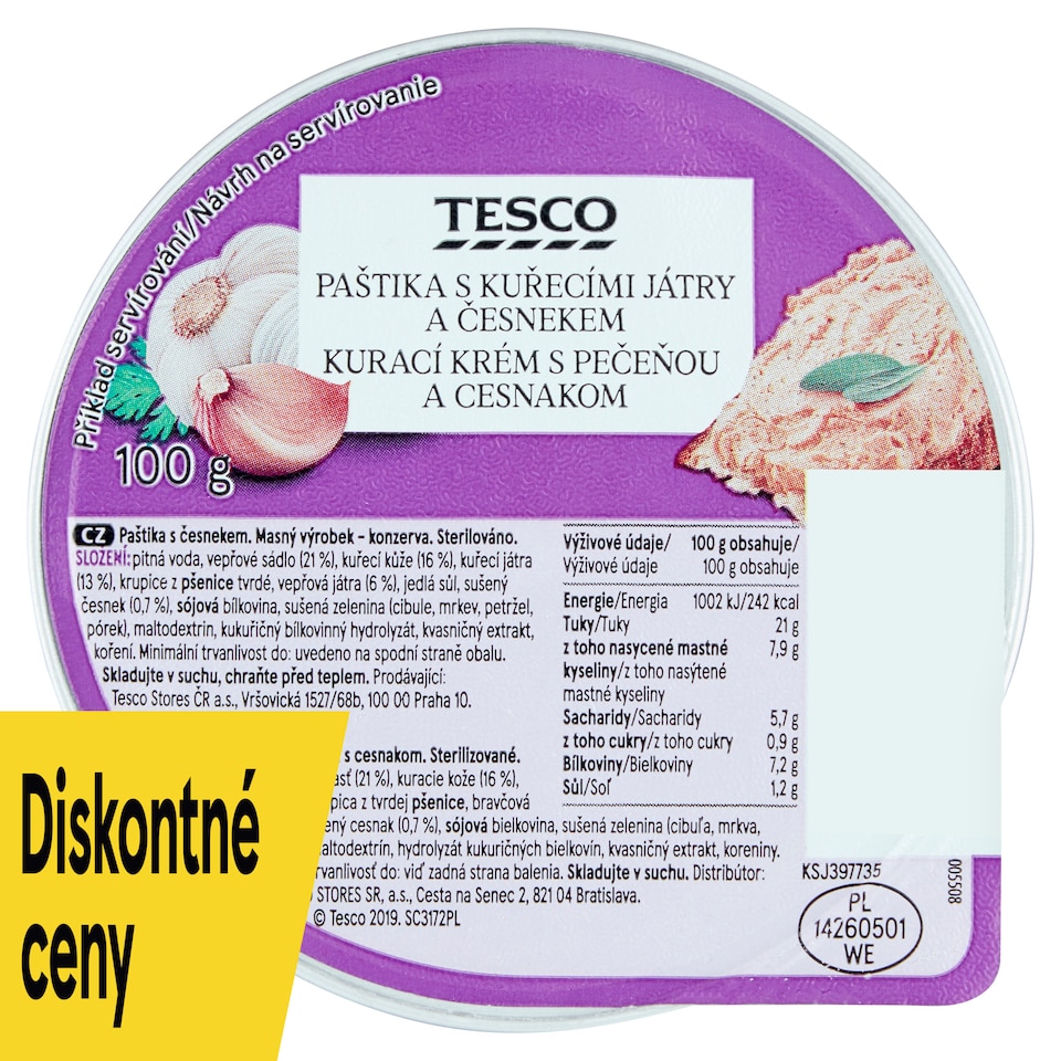 Tesco Kurací krém s pečeňou a cesnakom 100 g