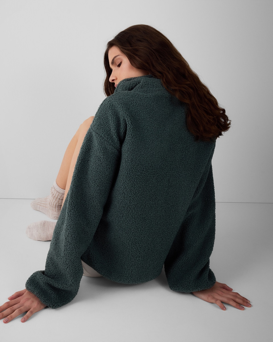 image 1 of F&F Fleece Slogan Half Zip Pyjama Top in Green