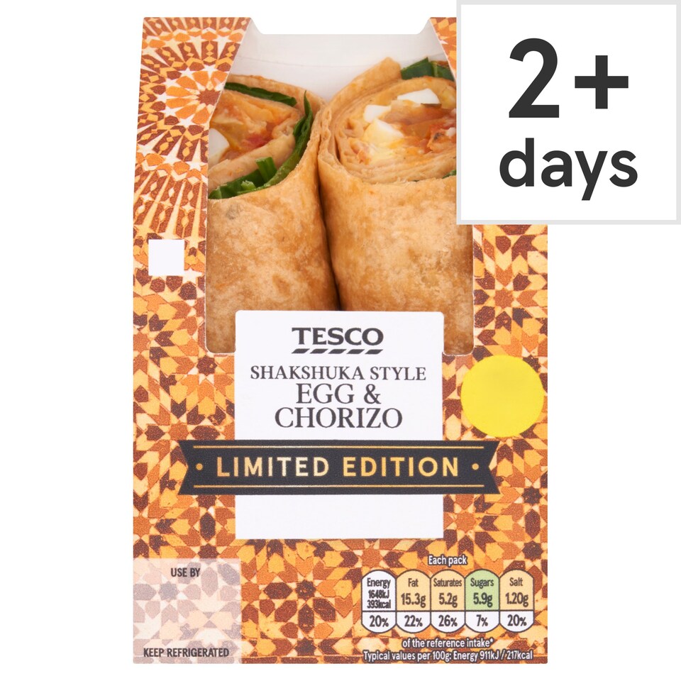 Tesco Limited Edition Shakshuka Egg & Chorizo Wrap Tesco Groceries