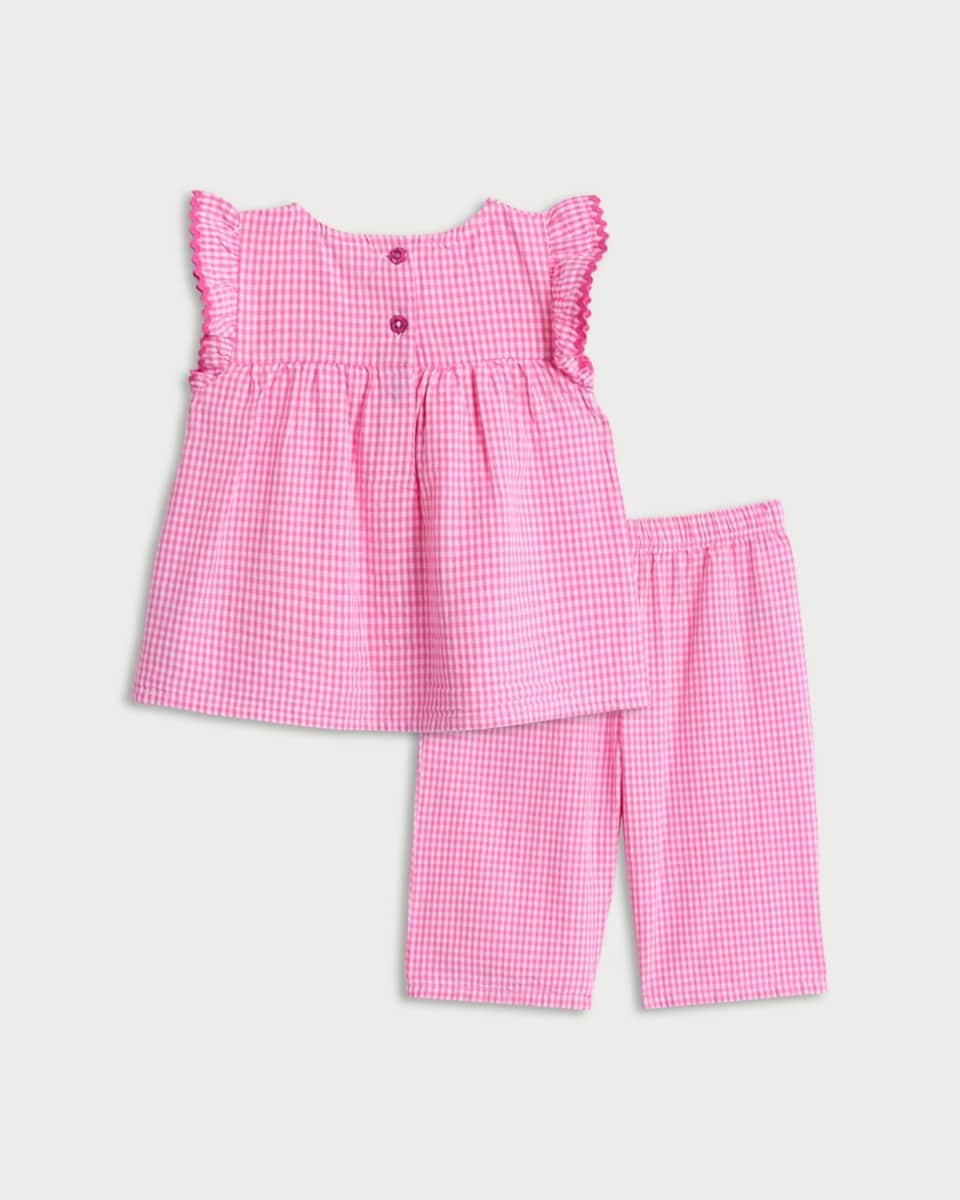 image 1 of F&F Baby 2-Piece Pure Cotton Gingham Top and Trousers Set in Pink