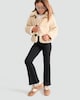 image 1 of F&F Girls Cotton Rich Ribbed Flared Trousers in Black