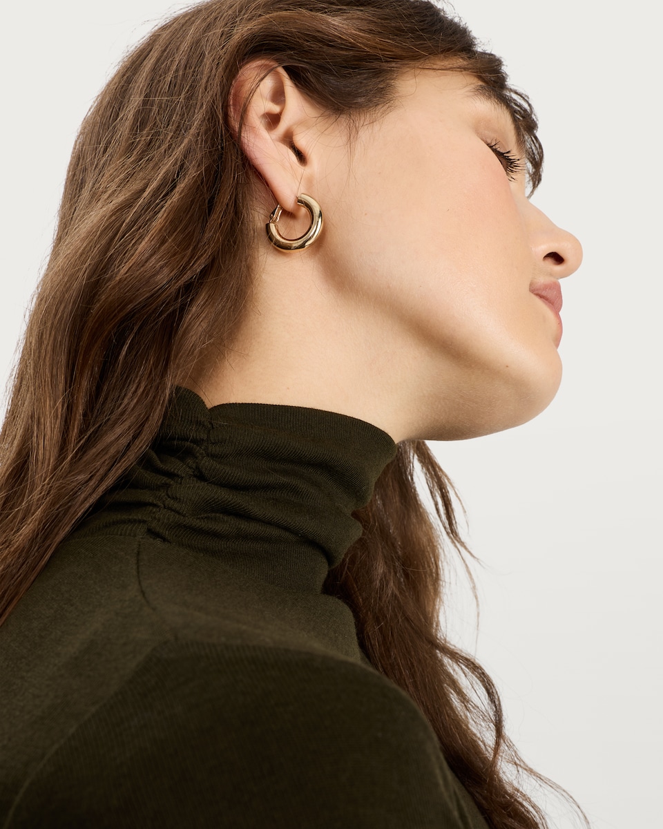 image 1 of F&F Roll Neck Long Sleeved Top with Wool in Olive