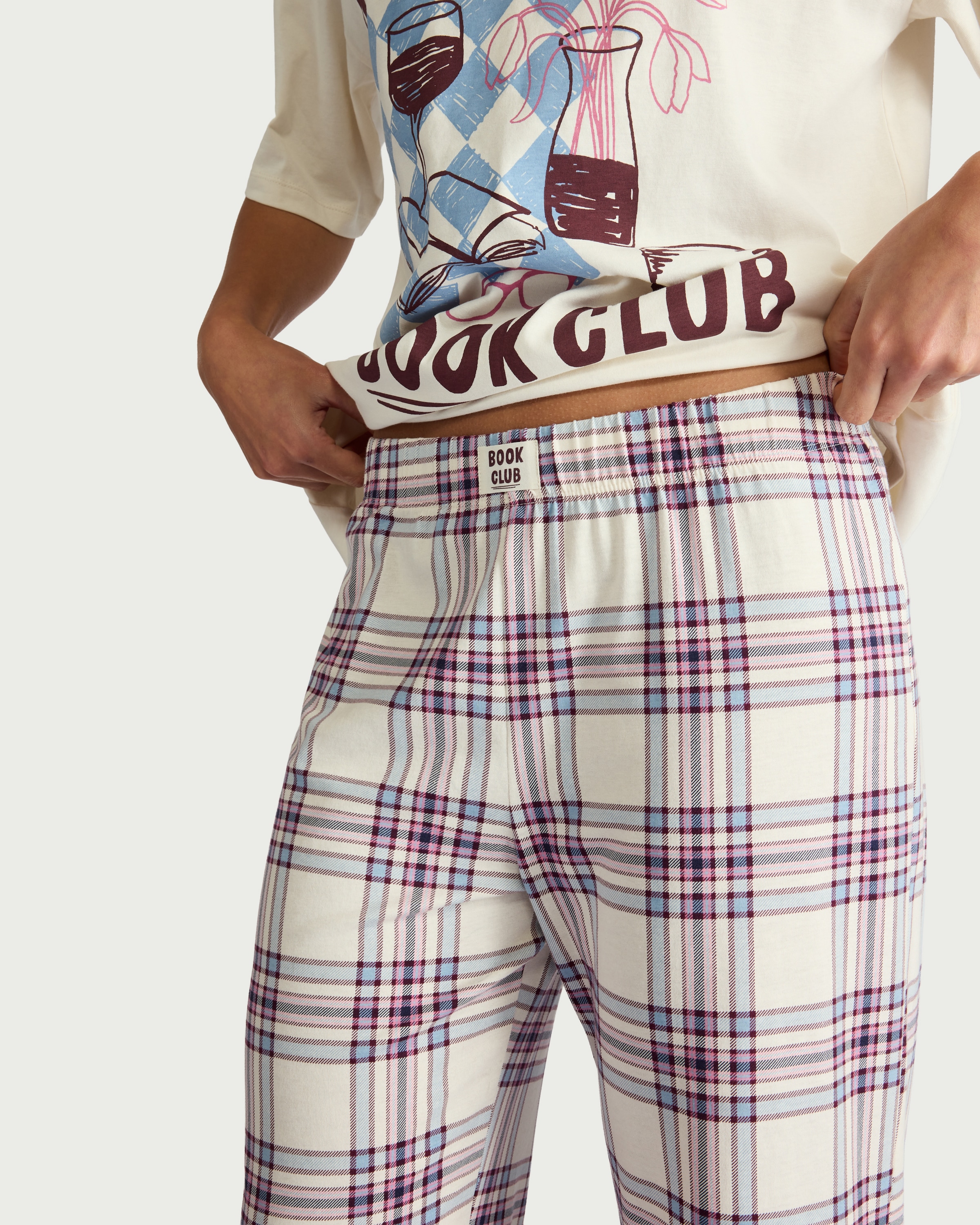F&F Pure Cotton Checked Pyjama Bottoms in Multi White