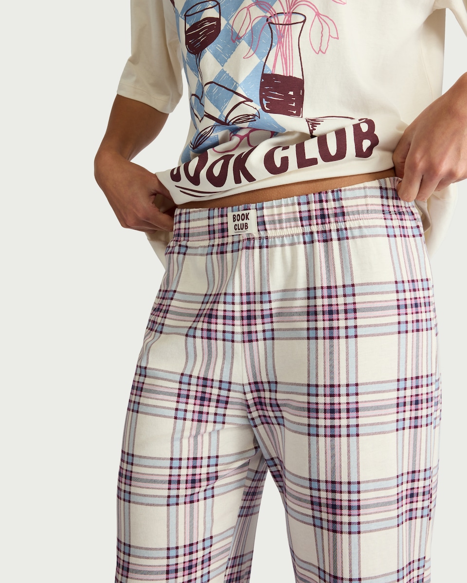 image 1 of F&F Pure Cotton Checked Pyjama Bottoms in Multi White
