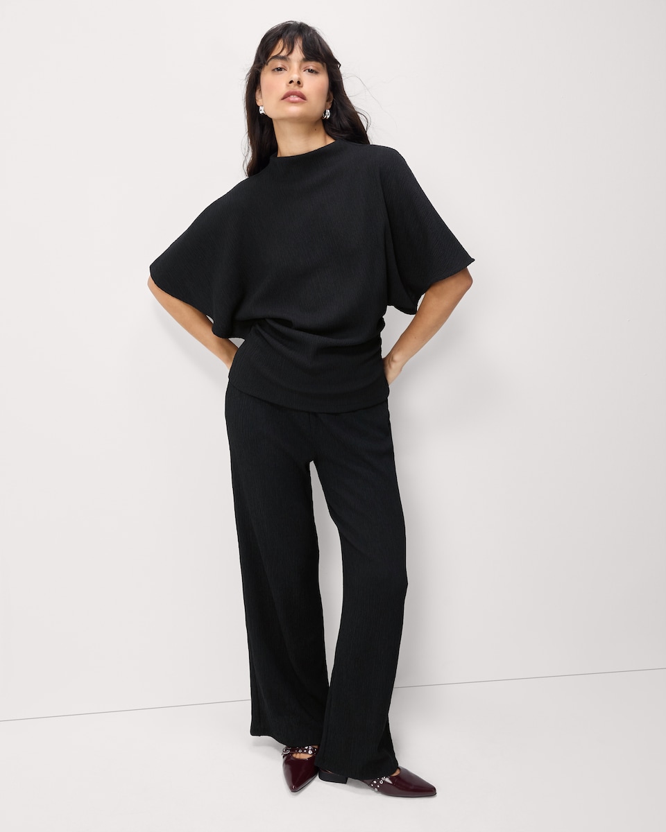 image 1 of F&F Textured Ruched Side Short Sleeved Top in Black