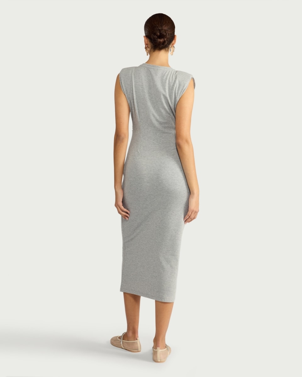 image 1 of F&F Sleeveless Ruched Side Midi Dress in Grey