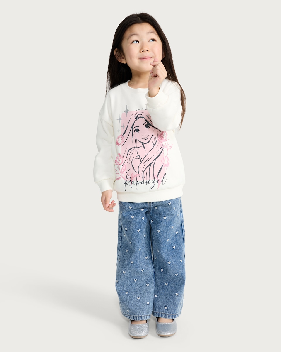 image 1 of Disney Cotton Rich Rapunzel Print Sweatshirt in Multi Pink