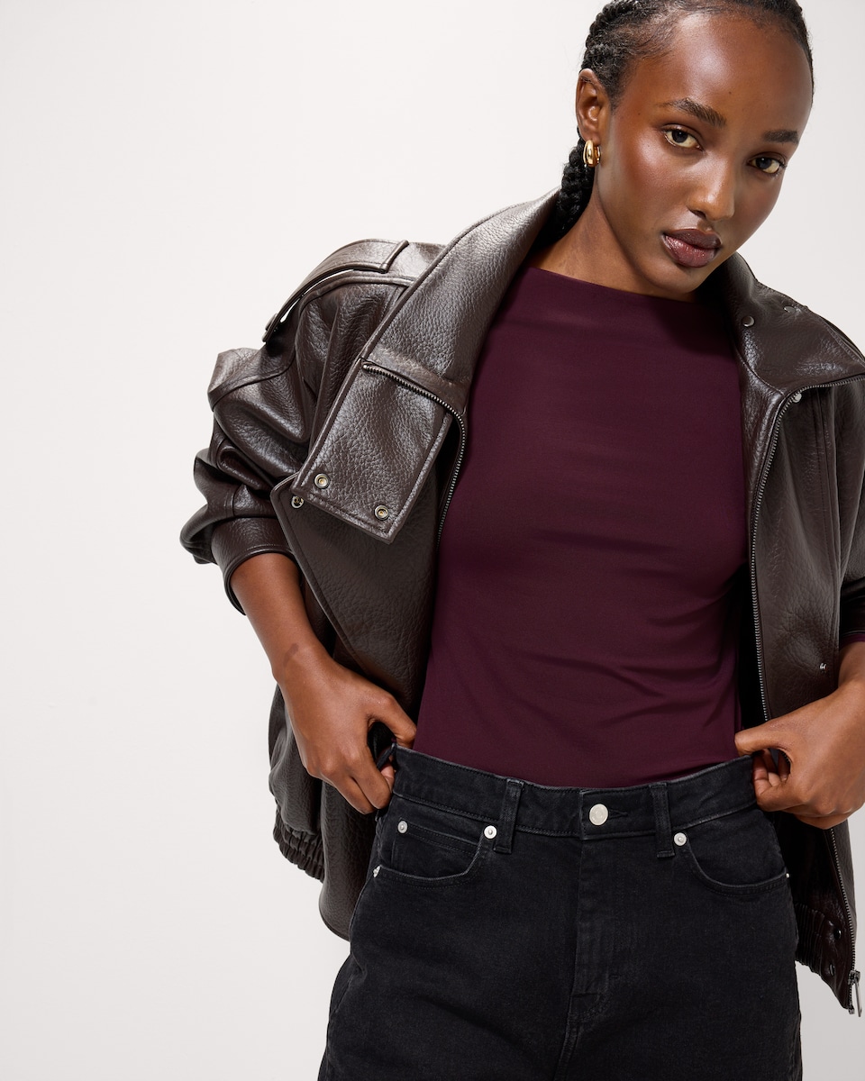 image 1 of F&F Polyamide Slash Neck Top in Purple