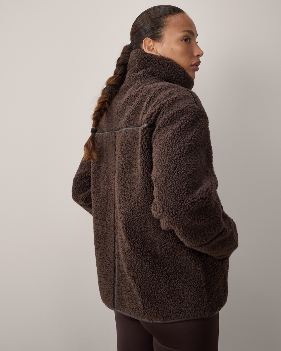 image 1 of F&F Active OUTDOOR Borg Textured Zip Up Jacket in Brown