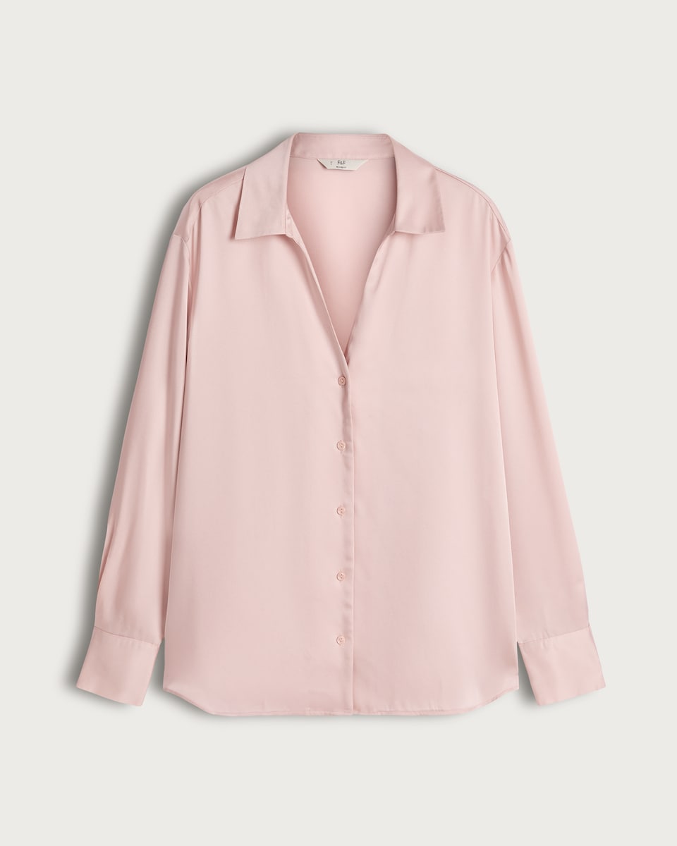 image 1 of F&F Satin Button Up Shirt in Pink