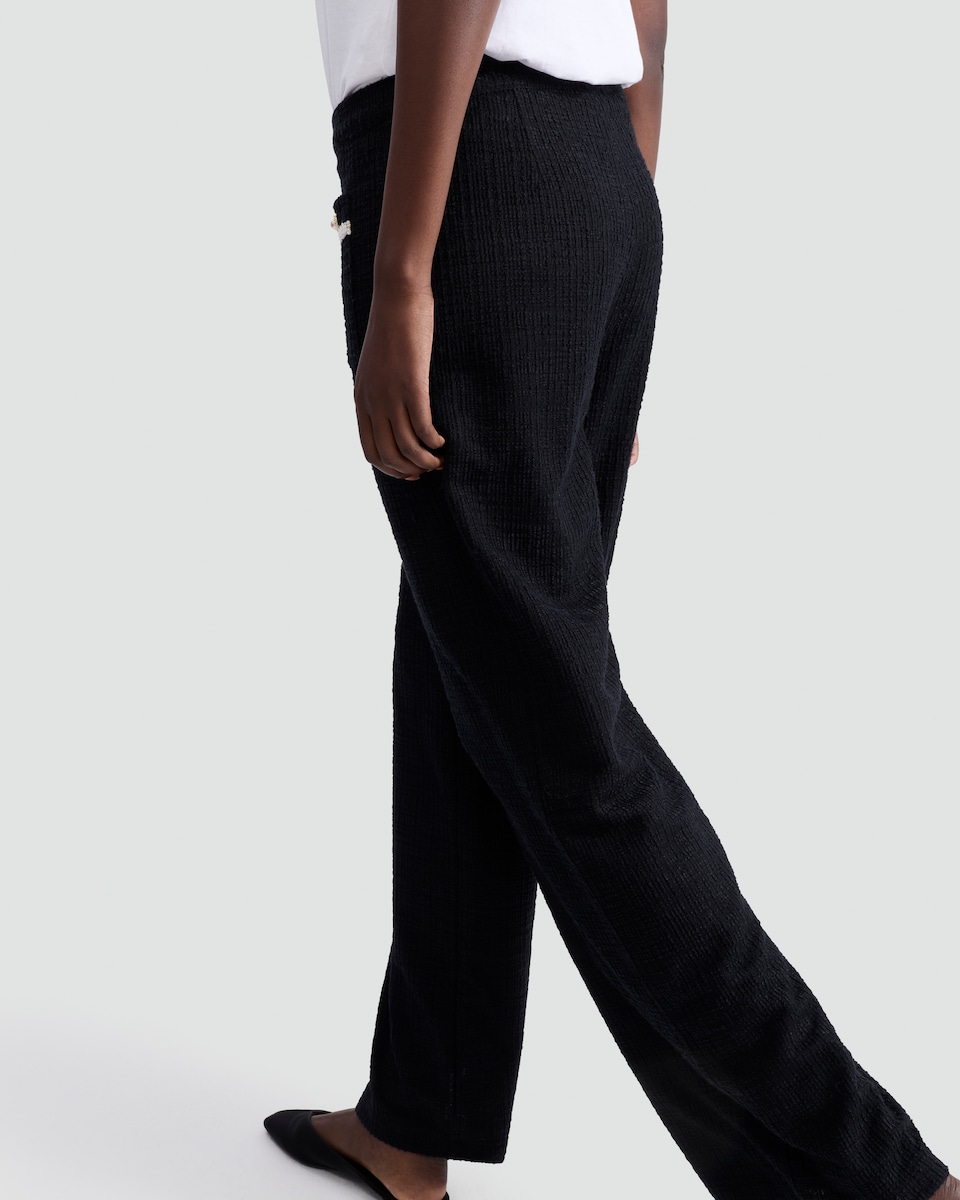 image 1 of F&F Boucle Textured Wide Leg Button Co-ord Trousers in Black