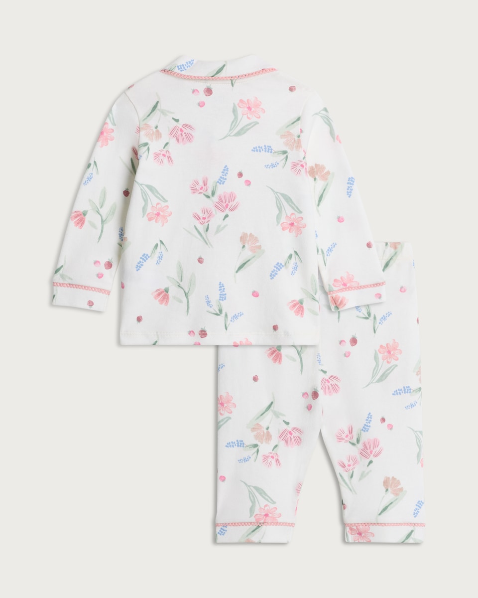 image 1 of F&F Baby Pure Cotton Floral Print Pyjama Set in Pink