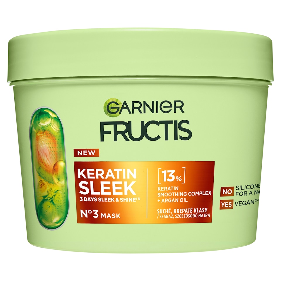 Garnier Fructis Keratin Sleek maska na suché a krepovité vlasy, 370 ml

