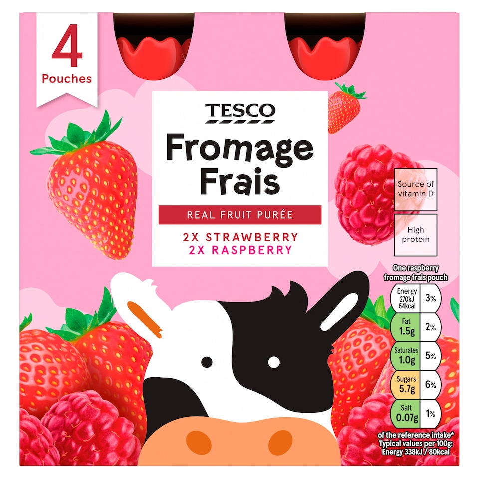 Tesco Fromage Frais Pouches - Strawberry & Raspberry 4 x 80g