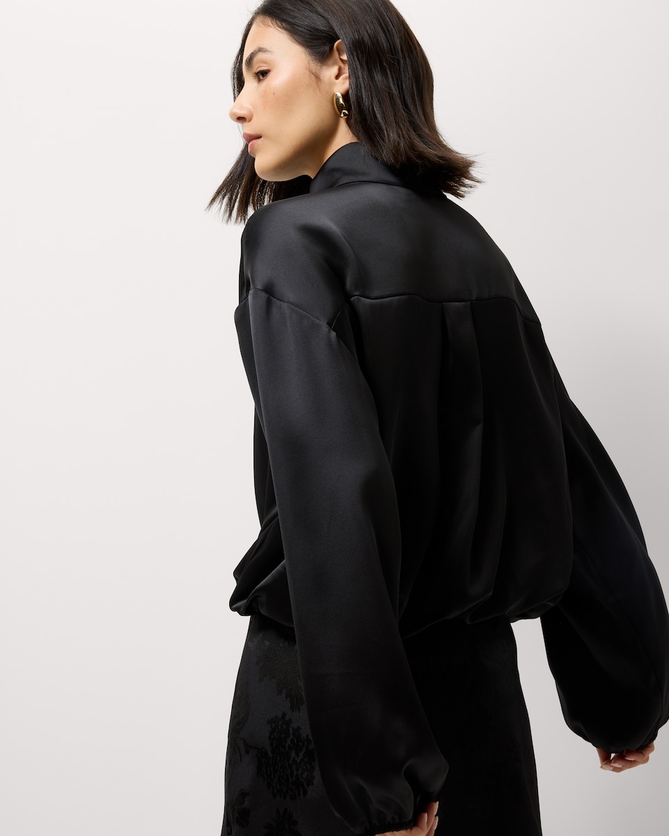 image 1 of F&F Satin High Neck Jacket in Black