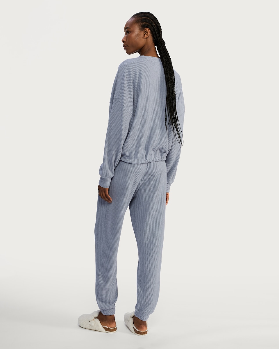 image 1 of F&F Waffle Textured Drawstring Pyjama Set in Blue