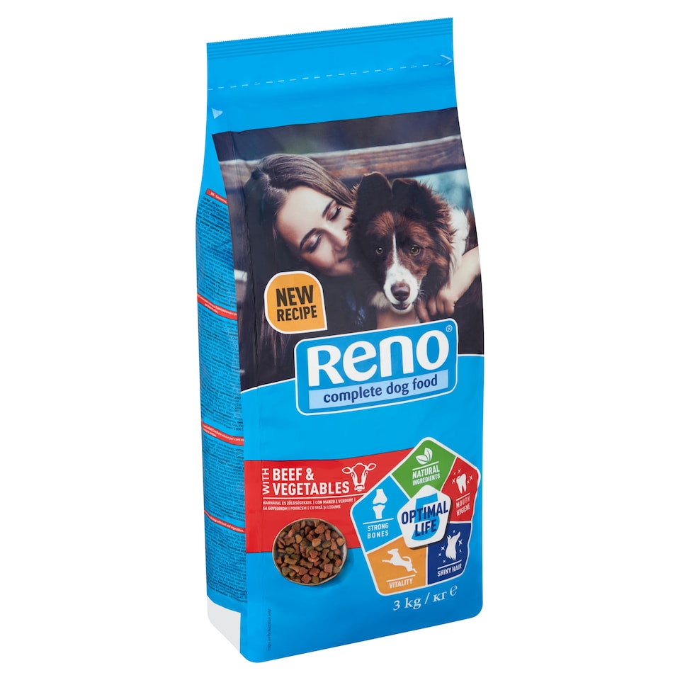 image 1 of Reno Optimal Life Dry Dog Food, Kibble for Adult Dogs with Beef and Vegetables 3 kg