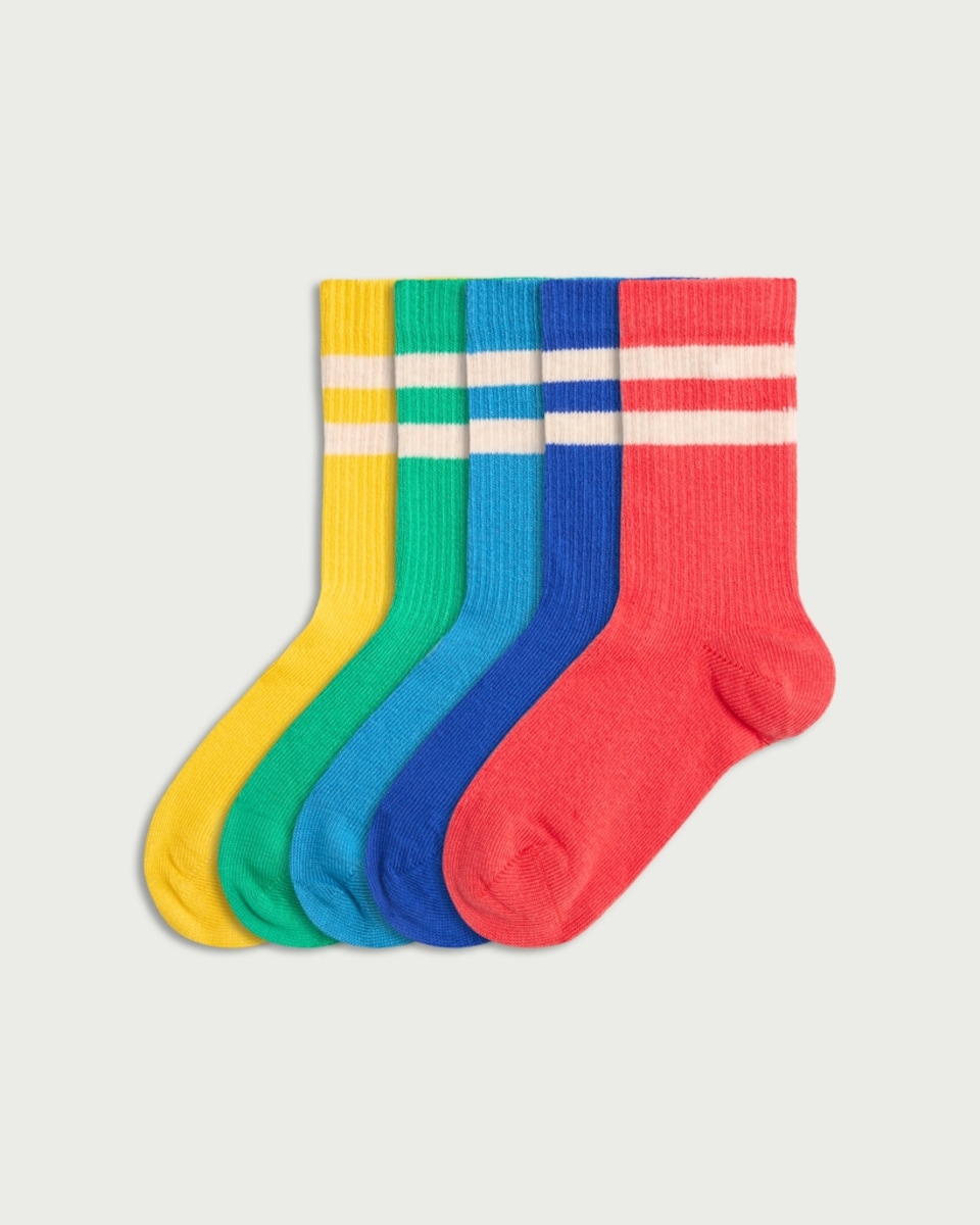 F&F Boys 5-Pack Cotton Rich Striped Ankle Socks in Multi