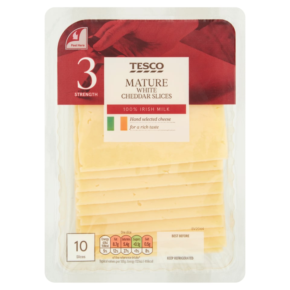Tesco Mature Sliced Irish White Cheddar 250G