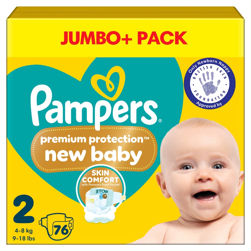 image 1 of Pampers New Baby Size 2 76 Nappies Jumbo+ Pack