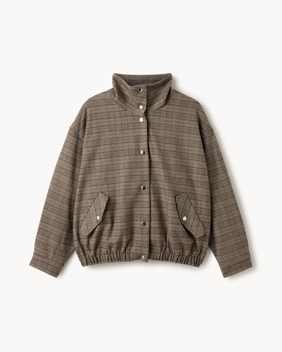image 1 of F&F Checked Funnel Neck Co-ord Bomber Jacket in Multi Brown