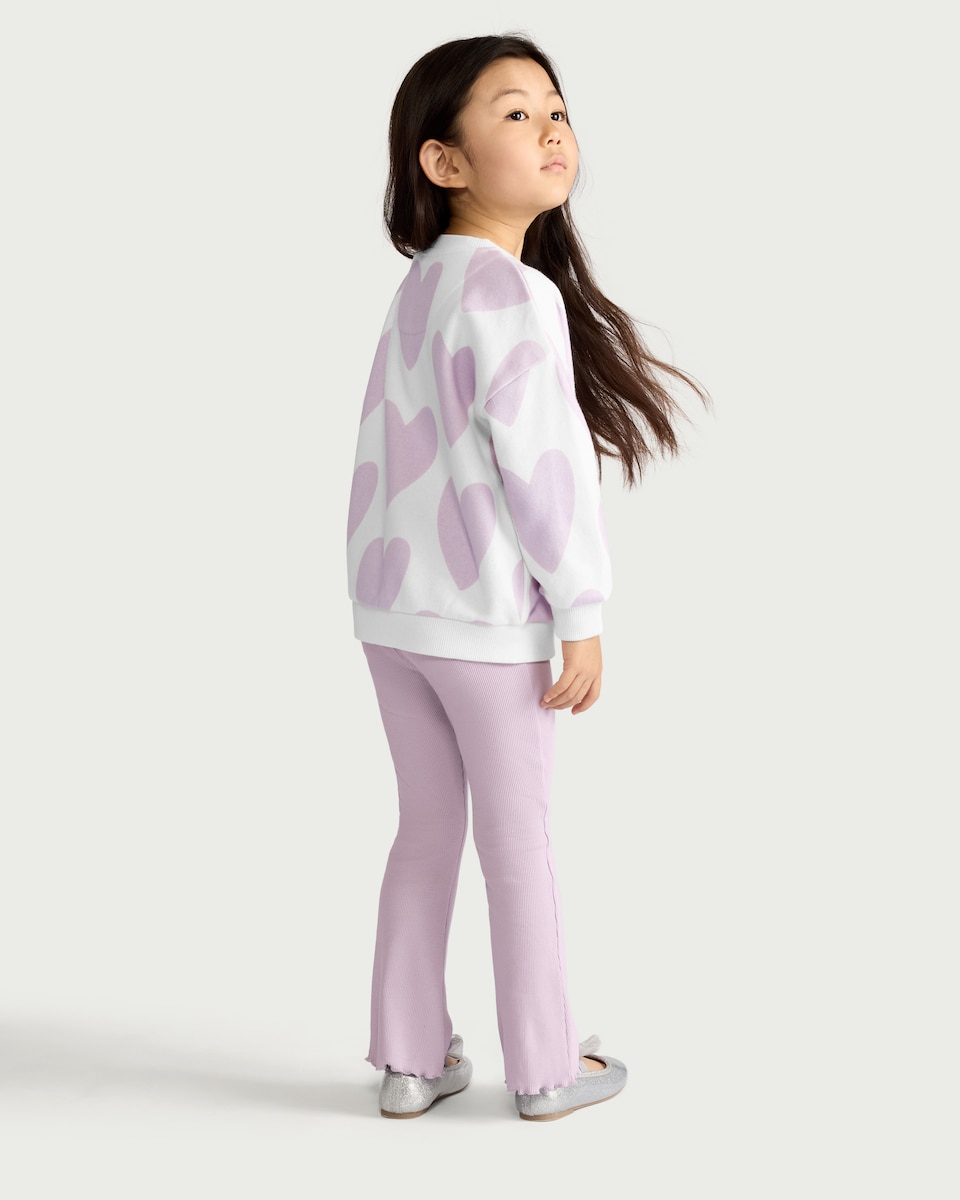 image 1 of F&F Girls Cotton Rich Heart Print Sweatshirt in Multi Purple