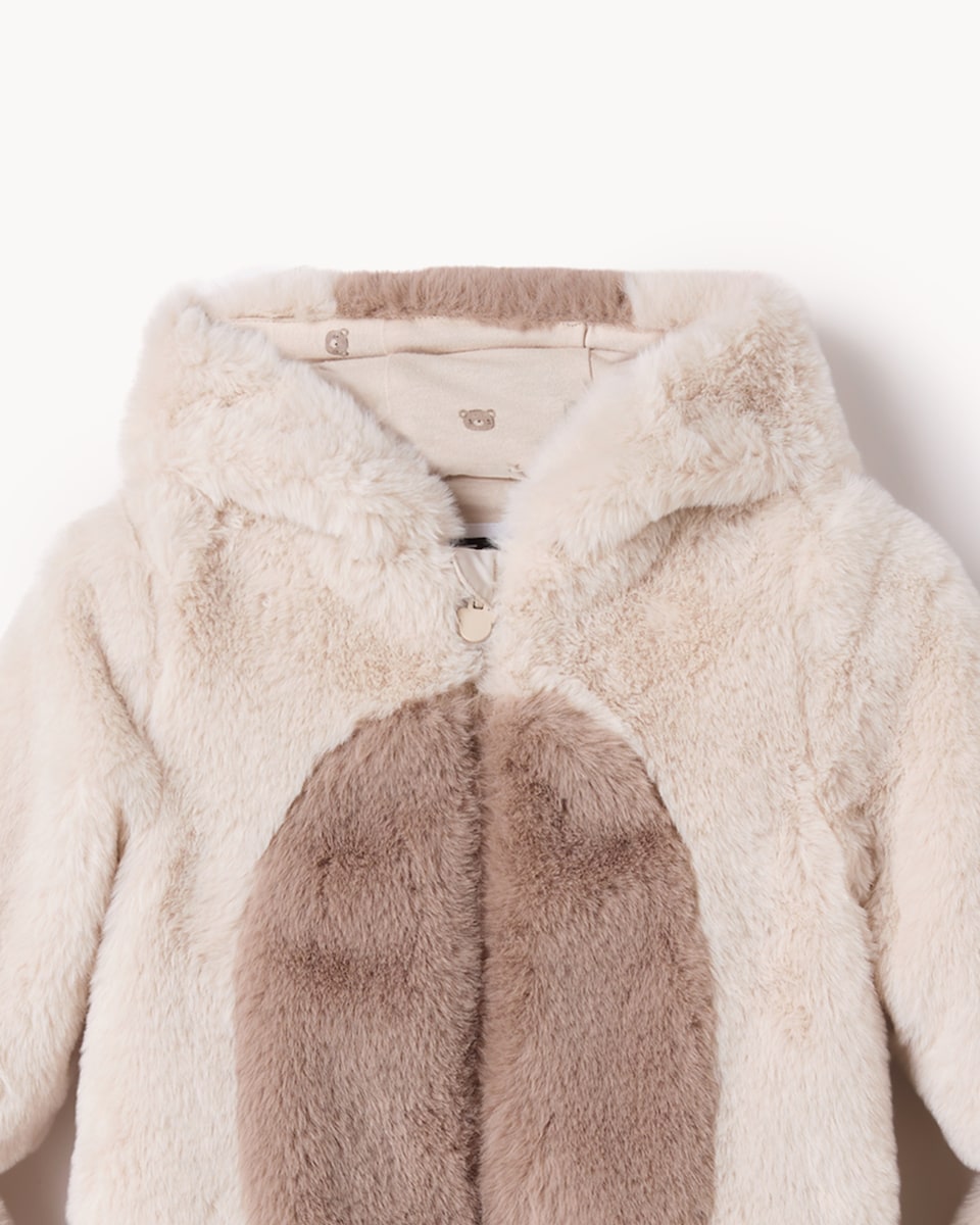 image 1 of F&F Baby Faux Fur Bear Cub Pramsuit in Med Nude