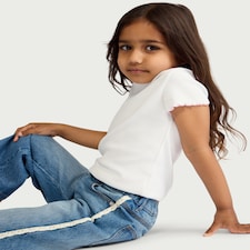 F&F Girls Pure Cotton Lace Trim Jeans in Blue