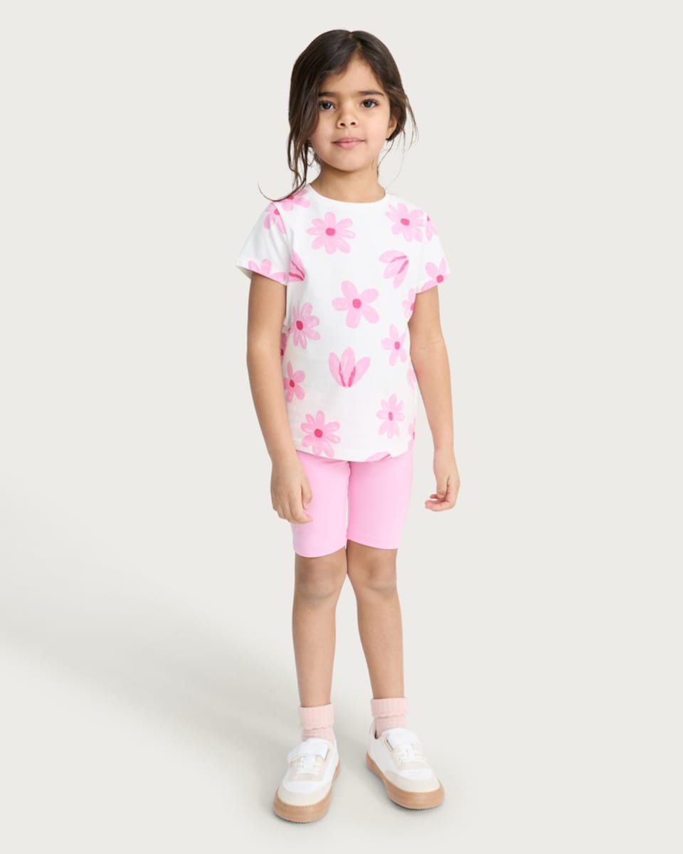 image 1 of F&F Girls 3-Pack Pure Cotton Floral Print T-Shirts in Multi Pink