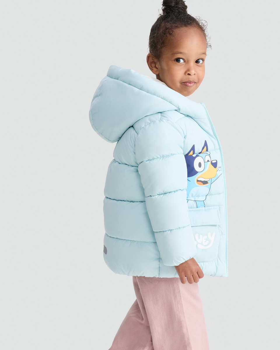 image 1 of Bluey Print Padded Jacket in Blue