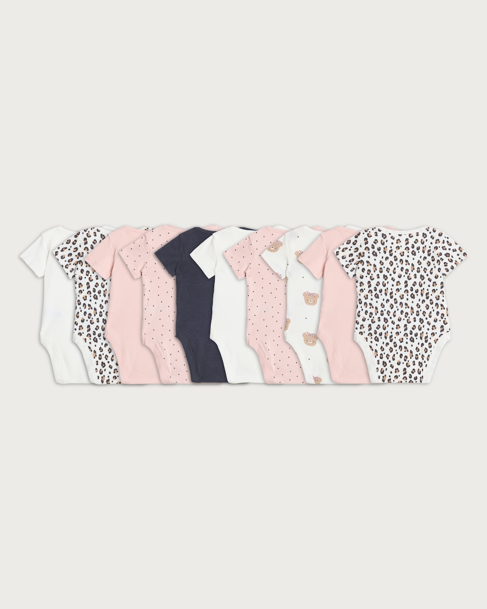 image 1 of F&F Baby 10-Pack Pure Cotton Printed Short Sleeved Bodysuits in Multi