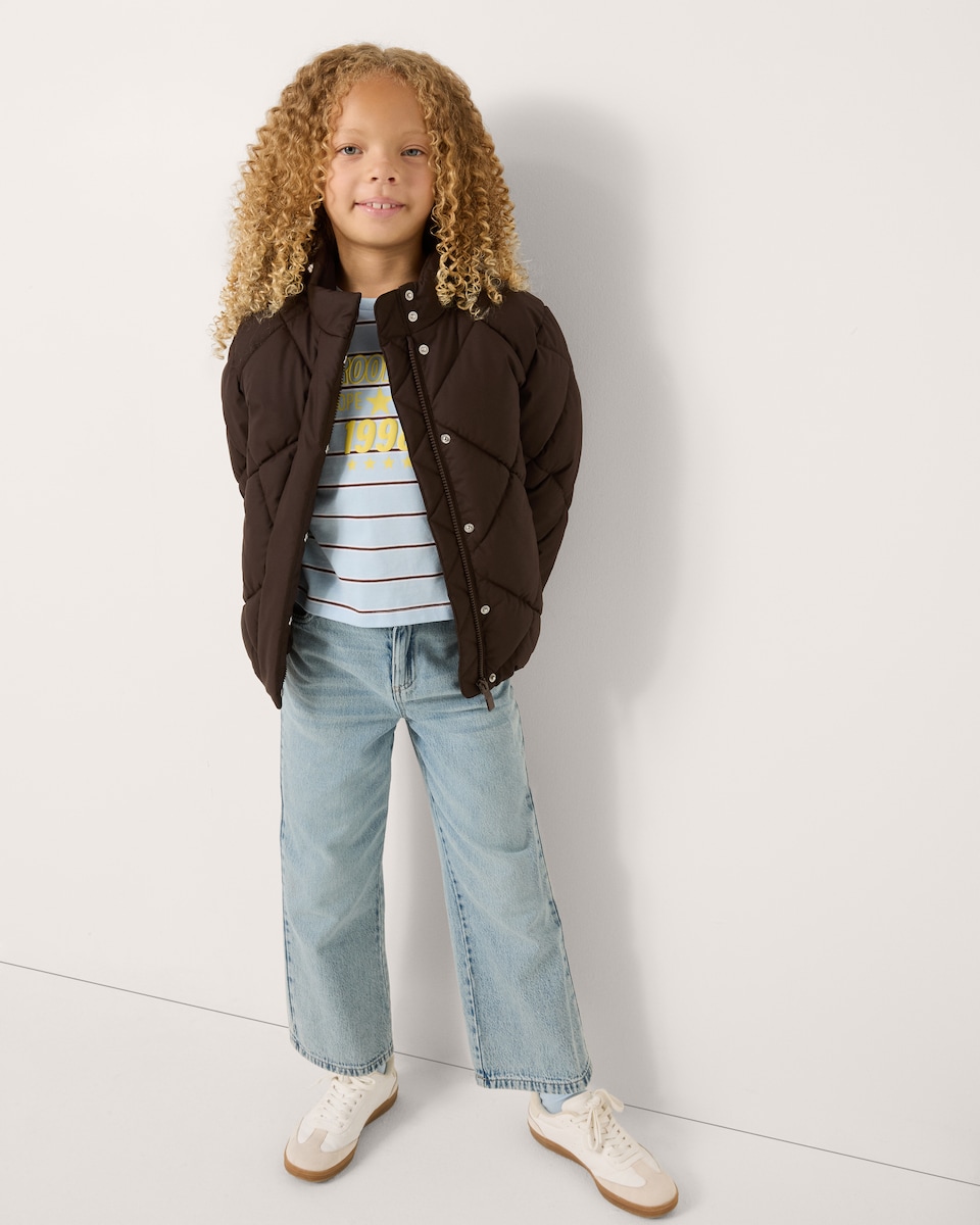 image 1 of F&F Girls Shower Resistant Padded Coat in Brown