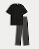 image 4 of F&F Cotton Rich Short Sleeved T-Shirt and Trousers Pyjama Set in Grey