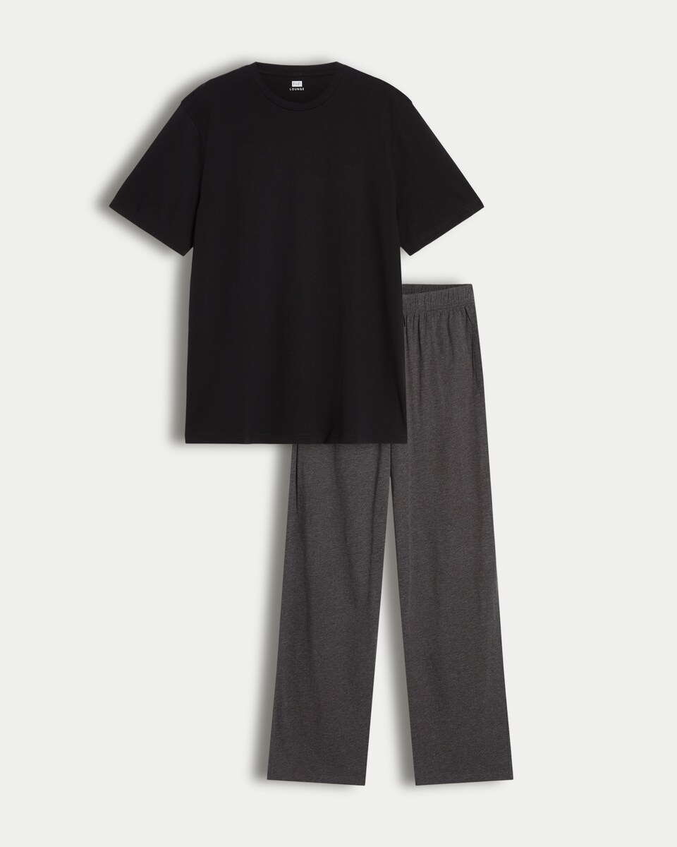 image 1 of F&F Cotton Rich Short Sleeved T-Shirt and Trousers Pyjama Set in Grey