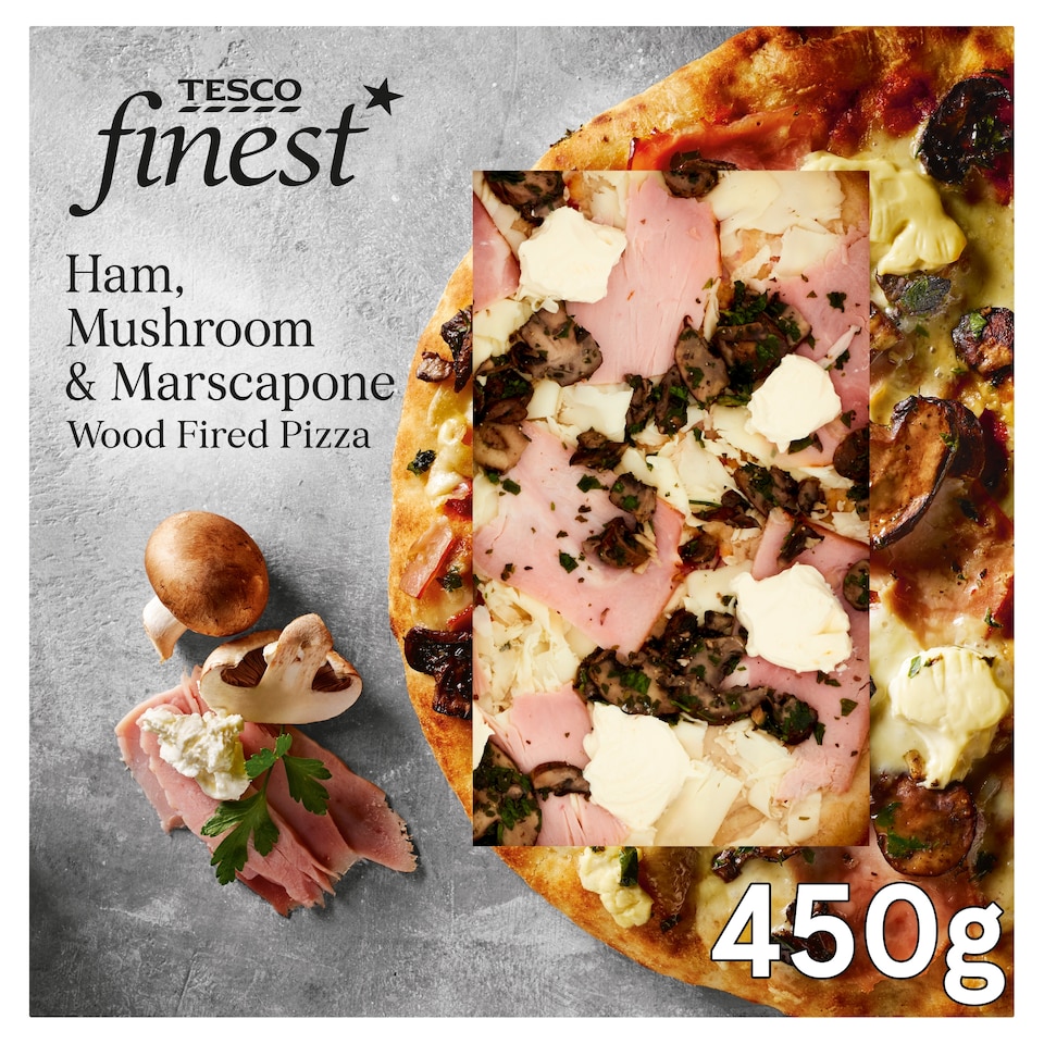 Tesco Finest Wood Fired Pizza - Ham, Mushroom & Mascarpone 450g