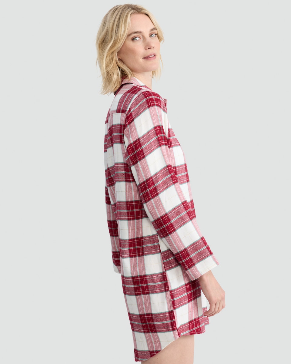 image 1 of F&F Check Print Longline Pyjama Shirt in Multi Red