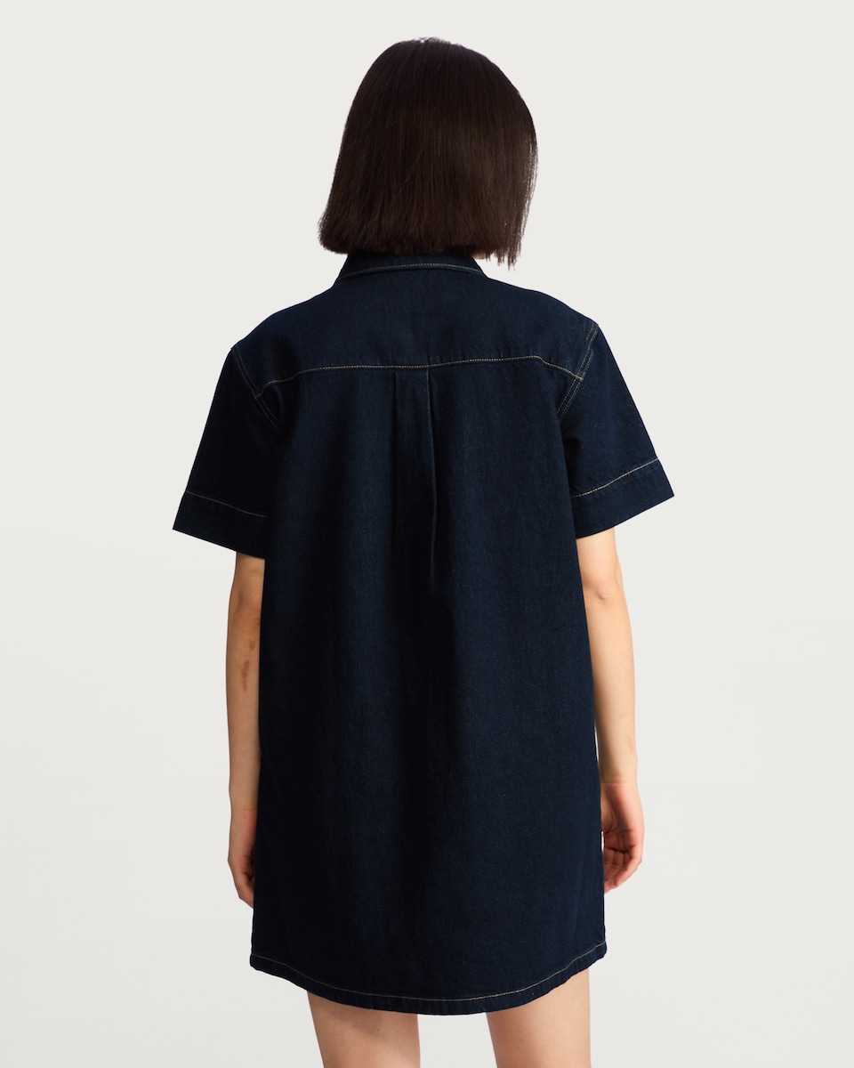 image 1 of The F&F Edit Pure Cotton Pocket Detail Denim Shirt Dress in Navy