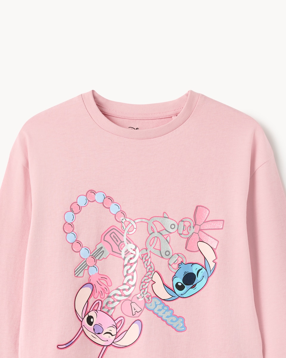 image 1 of Disney Stitch Pure Cotton Top in Pink
