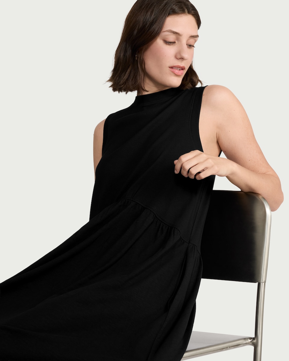 image 1 of F&F Cotton Rich Sleeveless Midi Dress in Black