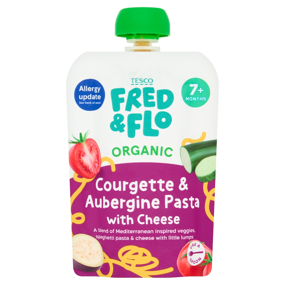 TESCO FRED & FLO Organic Courgette & Aubergine Pasta With Cheese 130g