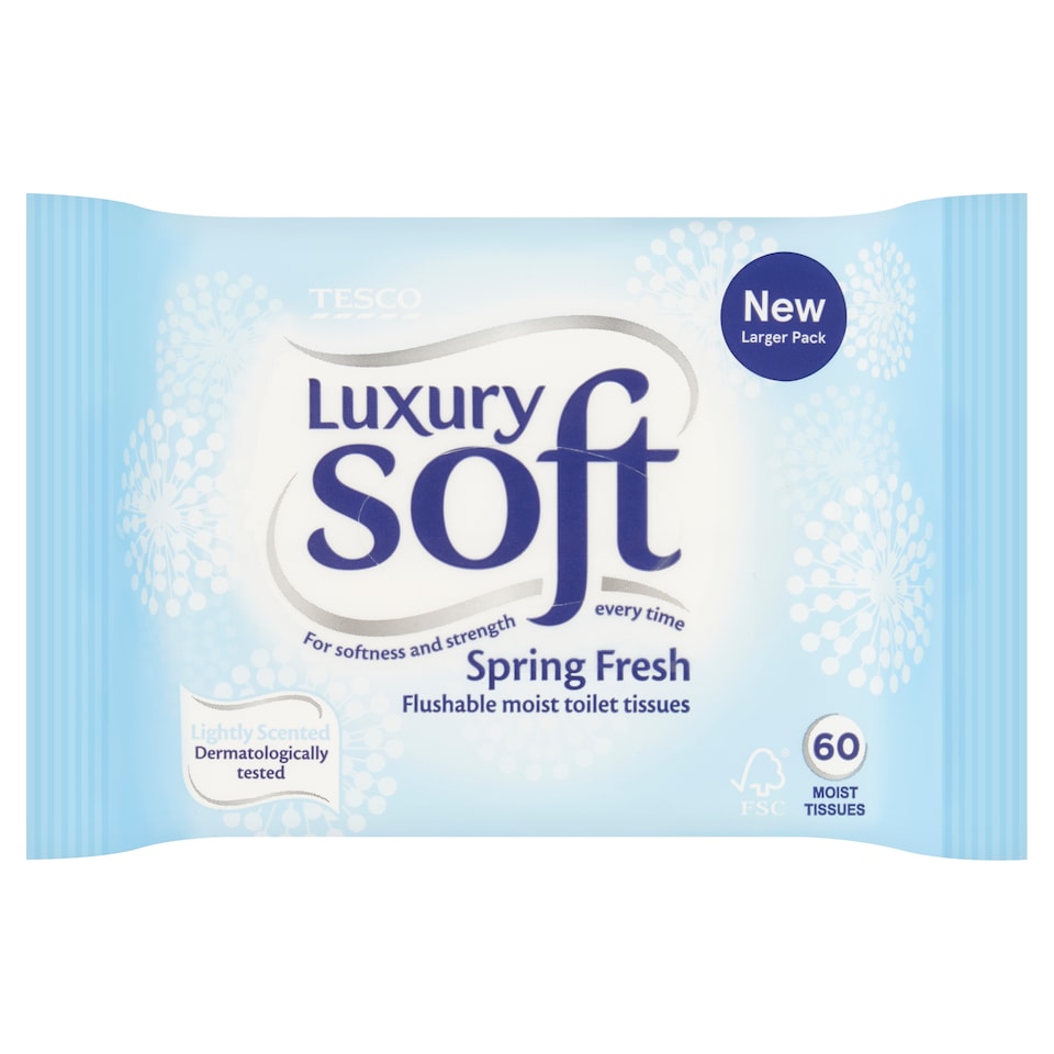 Tesco Luxury Soft 60 Flushable Moist Toilet Tissues Spring Fresh