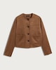 image 4 of F&F Faux Suede Collarless Cropped Jacket in Brown