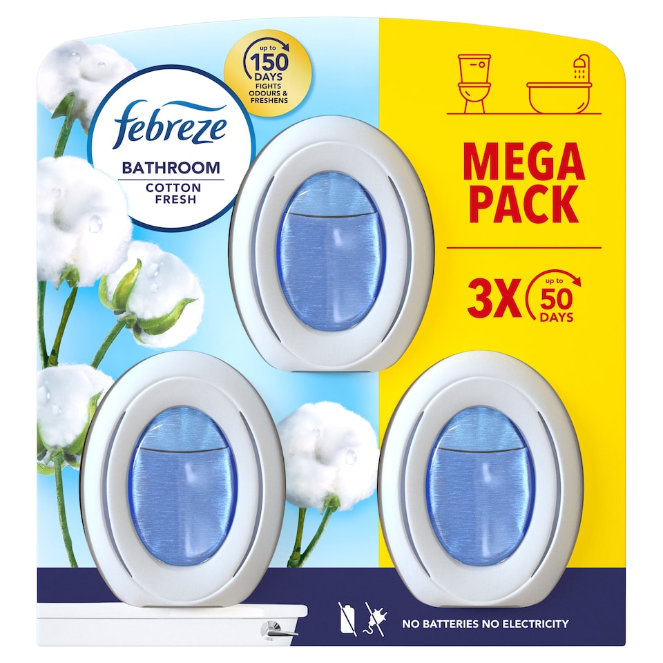 image 1 of Febreze Bathroom Air Freshener Cotton Fresh 3 x 7.5ml